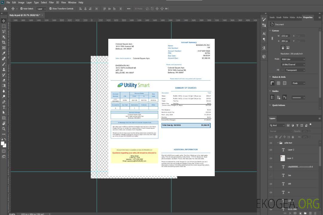Modèle de facture de services publics USA Arizona Utility Smart Business aux formats Word et PDF template